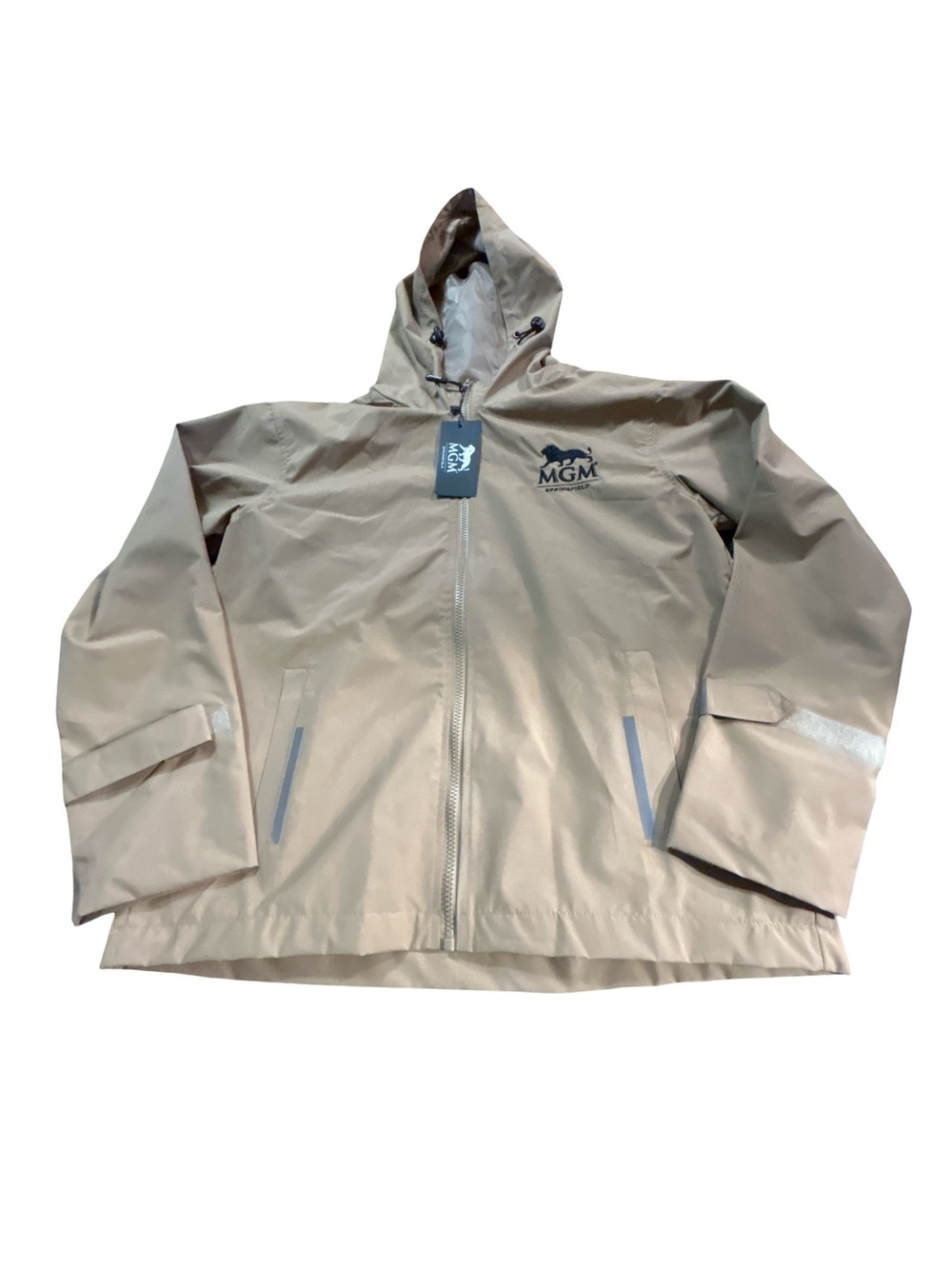 Unique NWT MGM Springfield Tan Hooded Rain Windbreaker Jacket Small Full Zip